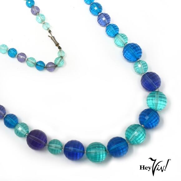 Vintage Blue Aqua Purple Faceted Bead Necklace Graduated Style 28" Long- Hey Viv - Picture 3 of 7